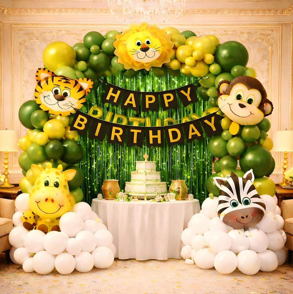 Jungle Theme 2nd Birth day Decorations for Boys – 50 Pcs Baby Boy Birth day Decoration Kit with Balloons, Banner, Party Supplies & Decoration Items for 2 Year Old