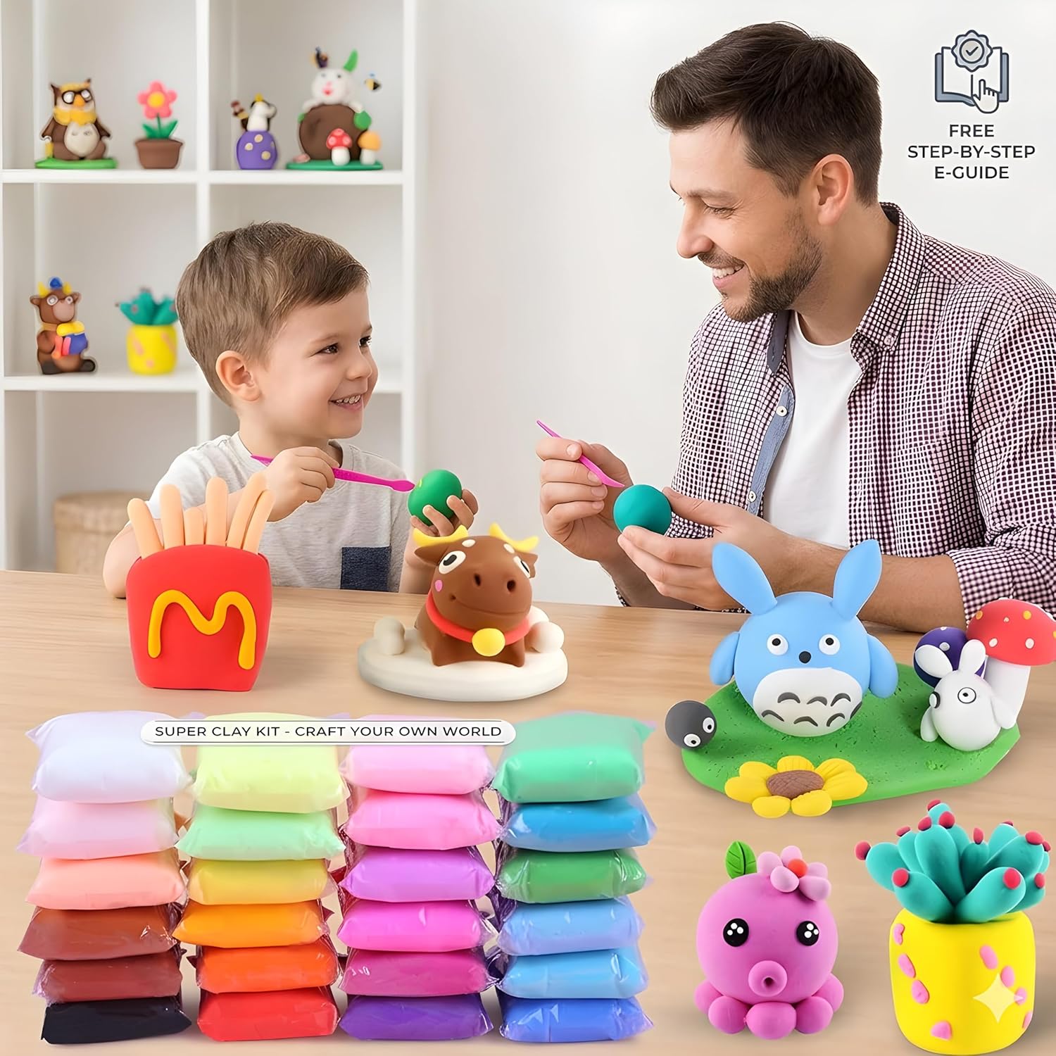 GROOVYDUDZ Air Dry Clay Set for Kids (24 Colors) with 3 Sculpting Tools | Non-Toxic Soft Modeling Dough | DIY Art & Craft Kit for Boys & Girls Age 3–10 | Creative Birthday Return Gift Toy Set