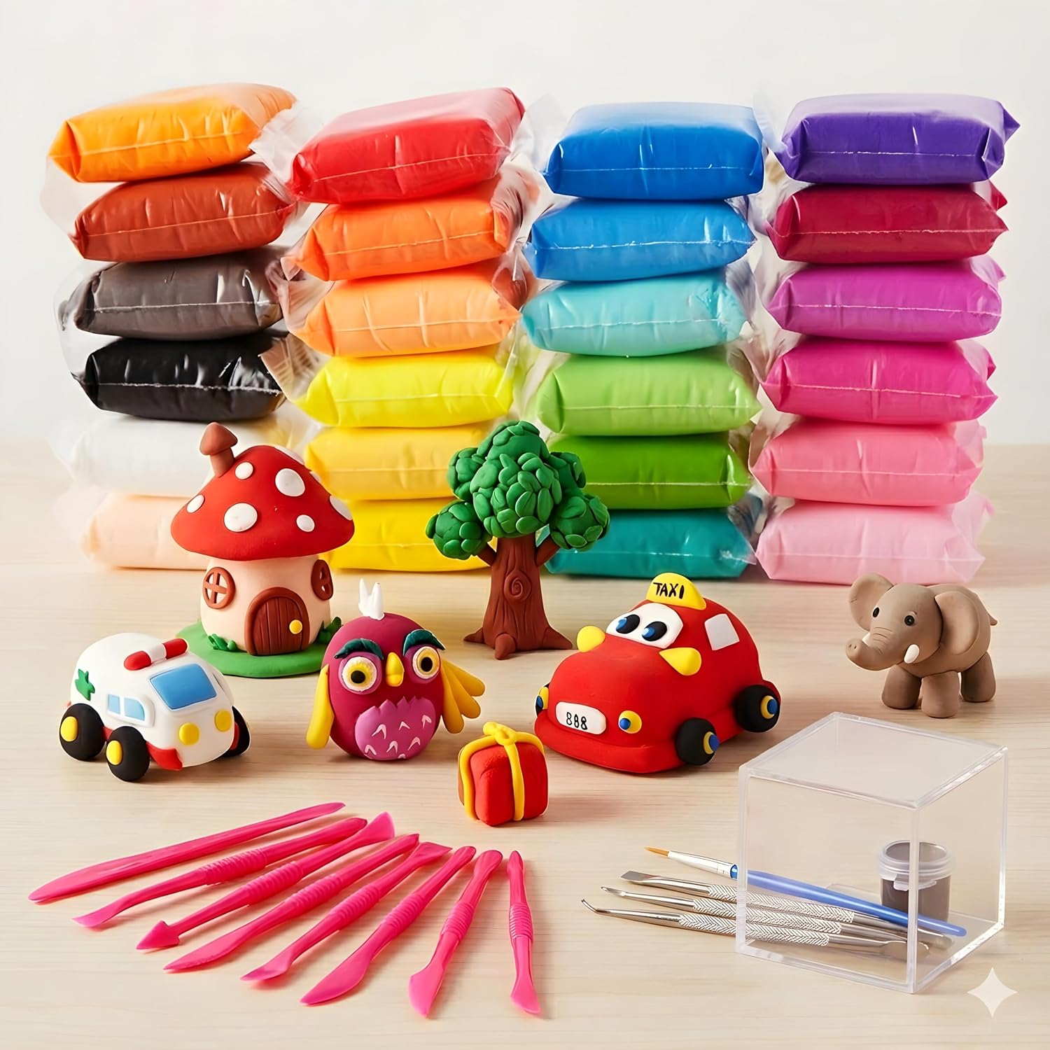 GROOVYDUDZ Air Dry Clay Set for Kids (24 Colors) with 3 Sculpting Tools | Non-Toxic Soft Modeling Dough | DIY Art & Craft Kit for Boys & Girls Age 3–10 | Creative Birthday Return Gift Toy Set