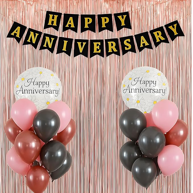 Happy Anniversary Decoration Kit – Rose Gold & Pink Theme | 34-Piece Set