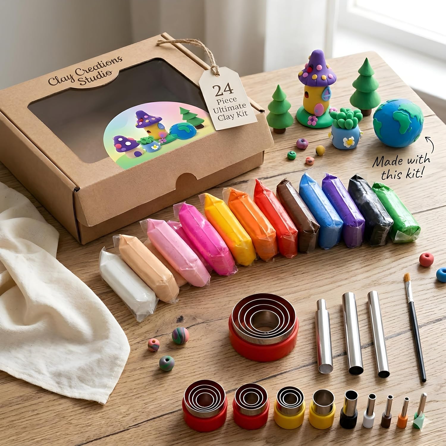 GROOVYDUDZ Air Dry Clay Set for Kids (24 Colors) with 3 Sculpting Tools | Non-Toxic Soft Modeling Dough | DIY Art & Craft Kit for Boys & Girls Age 3–10 | Creative Birthday Return Gift Toy Set
