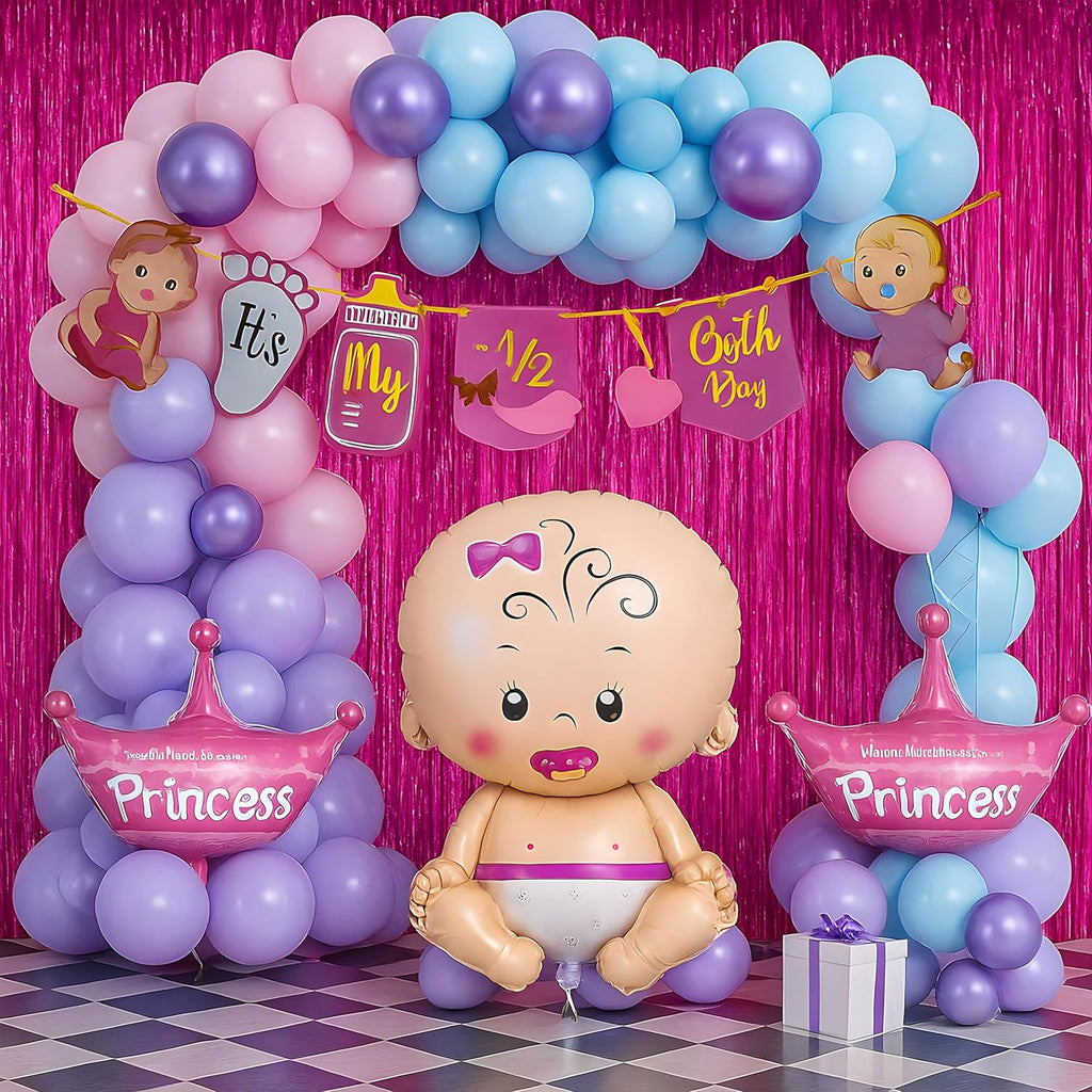 Its My Half Birth day Decorations Set For Girls, 6 Month Birth day Set Cute Decoration for Birth day | Birth day Items For Girl | Mermaid Theme Birth day |Set of 45)