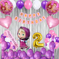 Birthday Decoration Kit for Girls - 52 Pcs | Masha Theme Party Supplies | Happy Birthday Banner, Balloons, Curtains, Foil Numbers, Masha Foil Balloon, Heart Balloons, Sash & More (1 Year) (Copy)