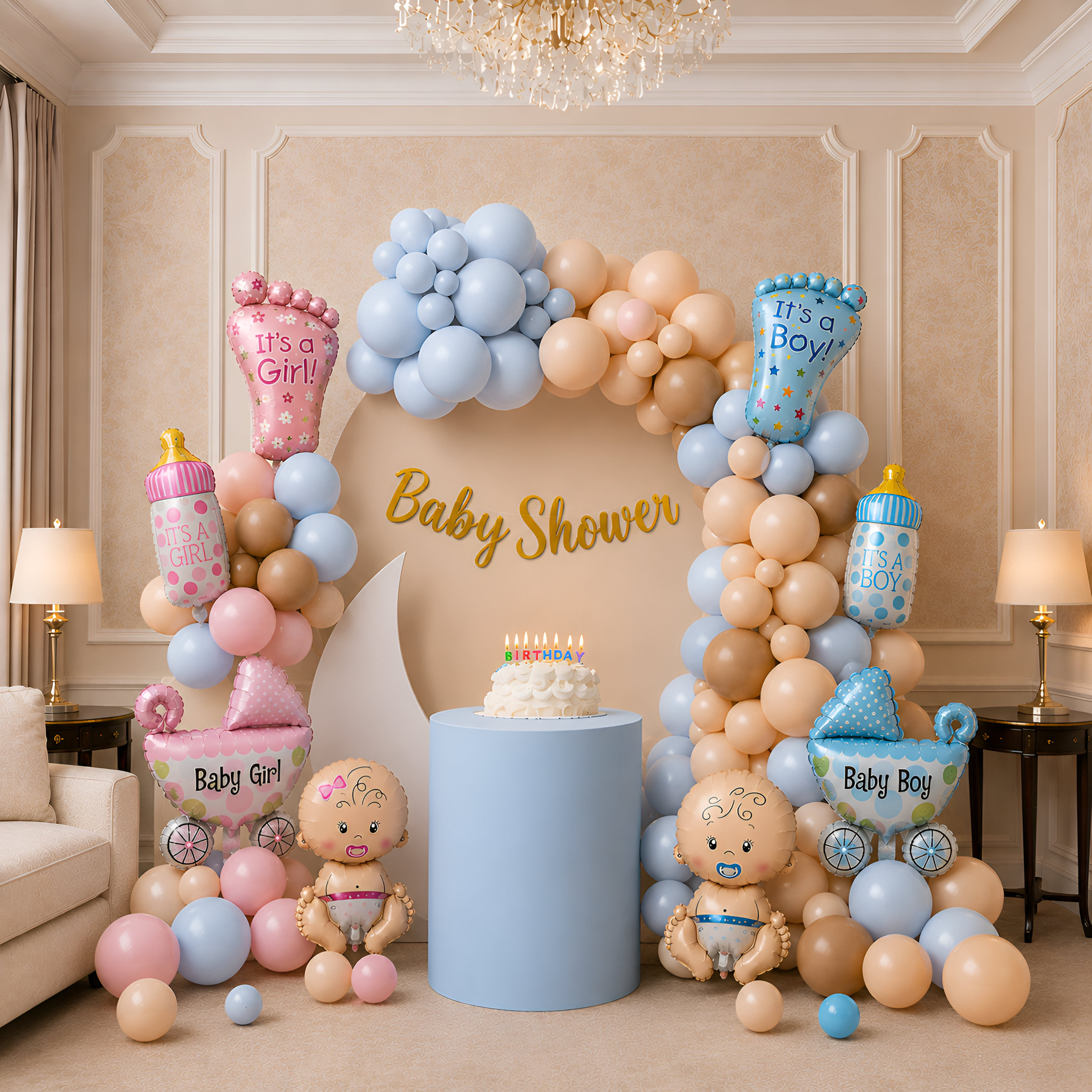 GroovyDuz Baby Shower Decoration Combo Set (47 Pieces) | Baby Shower Party Decoration Kit with Baby Shower Banner, Baby Theme Foil Balloons, Pastel Balloons, Mom-to-Be Sash, Balloon Arch Strip & Glue for Baby Welcome Celebration
